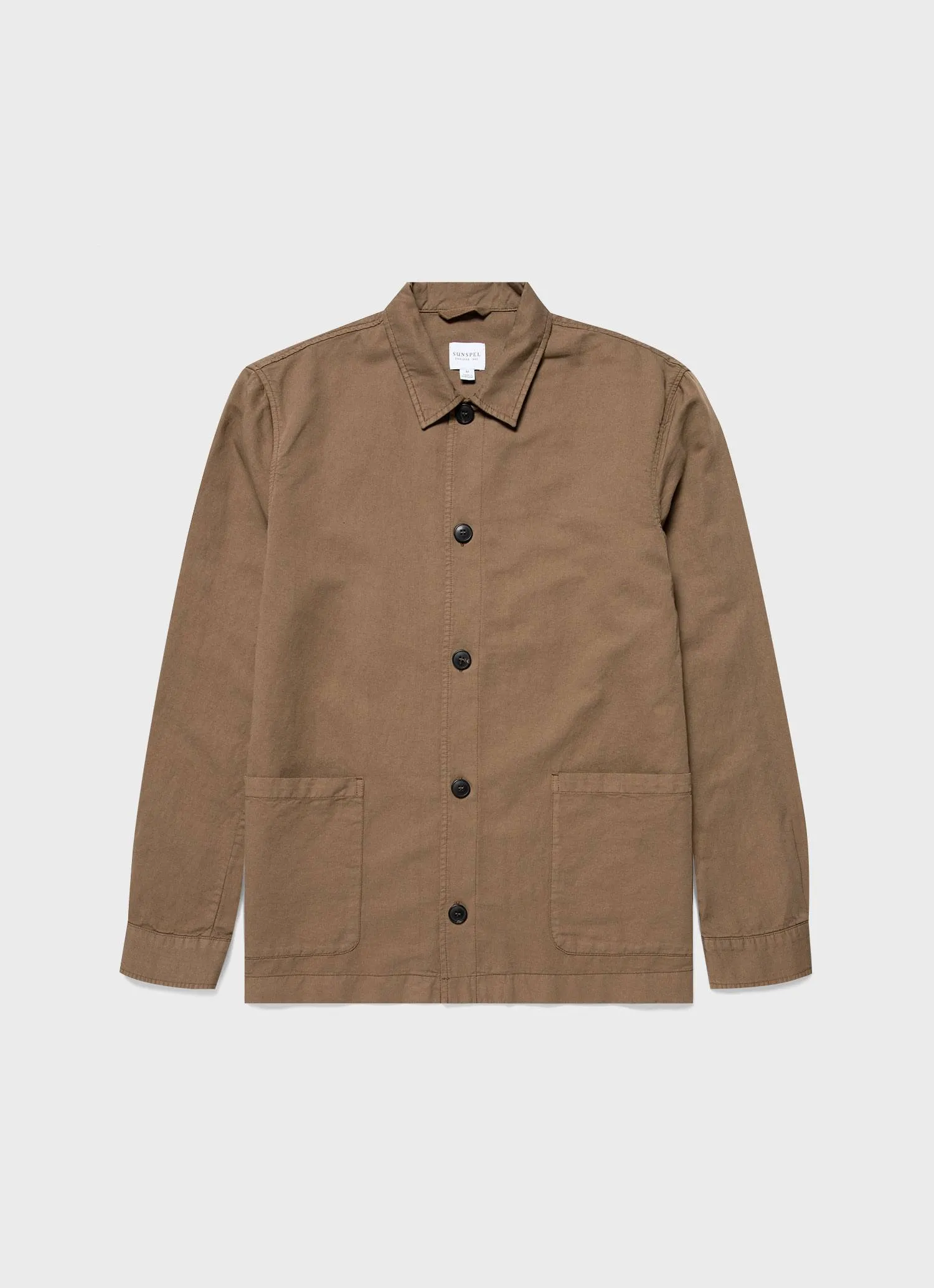 Men's Cotton Linen Twin Pocket Jacket in Dark Tan sold by Sunspel