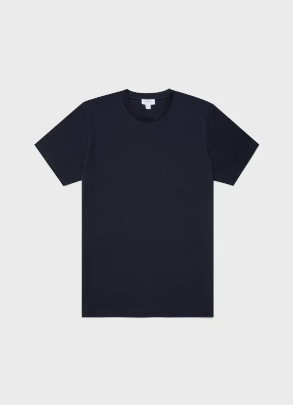 Men's Riviera Pocket T-shirt in Navy sold by Sunspel