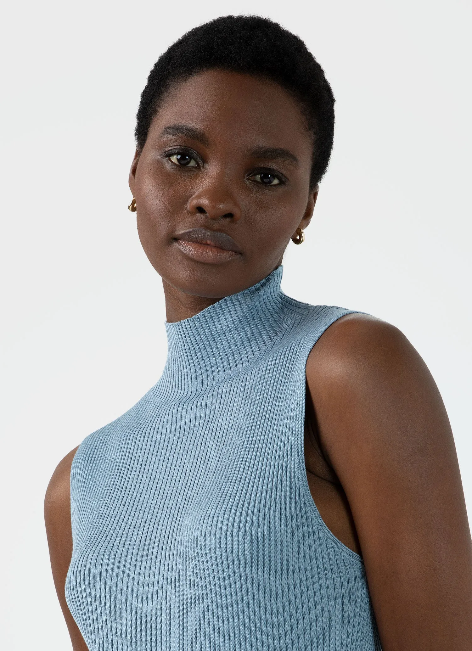 Women's Mulberry Silk Rib Vest Jumper in Light Blue sold by Sunspel product image thumbnail 3