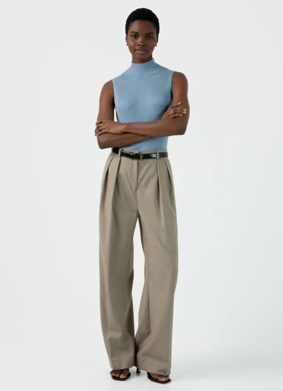 Women's Mulberry Silk Rib Vest Jumper in Light Blue made by Sunspel