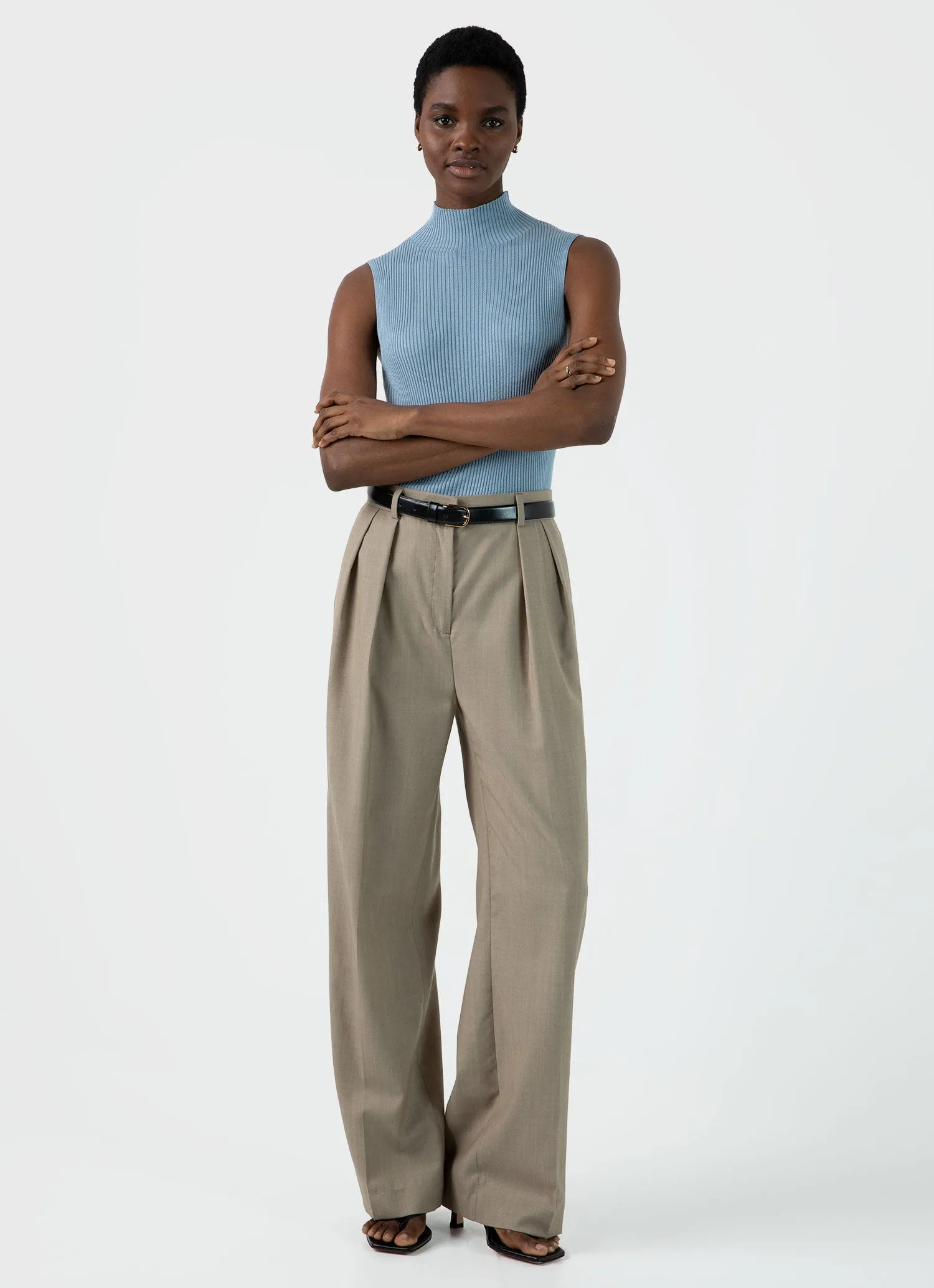 Women's Mulberry Silk Rib Vest Jumper in Light Blue sold by Sunspel