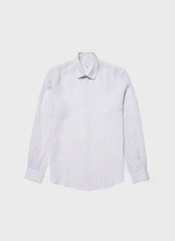 Men's Linen shirt in Oatmeal Bar Stripe sold by Sunspel