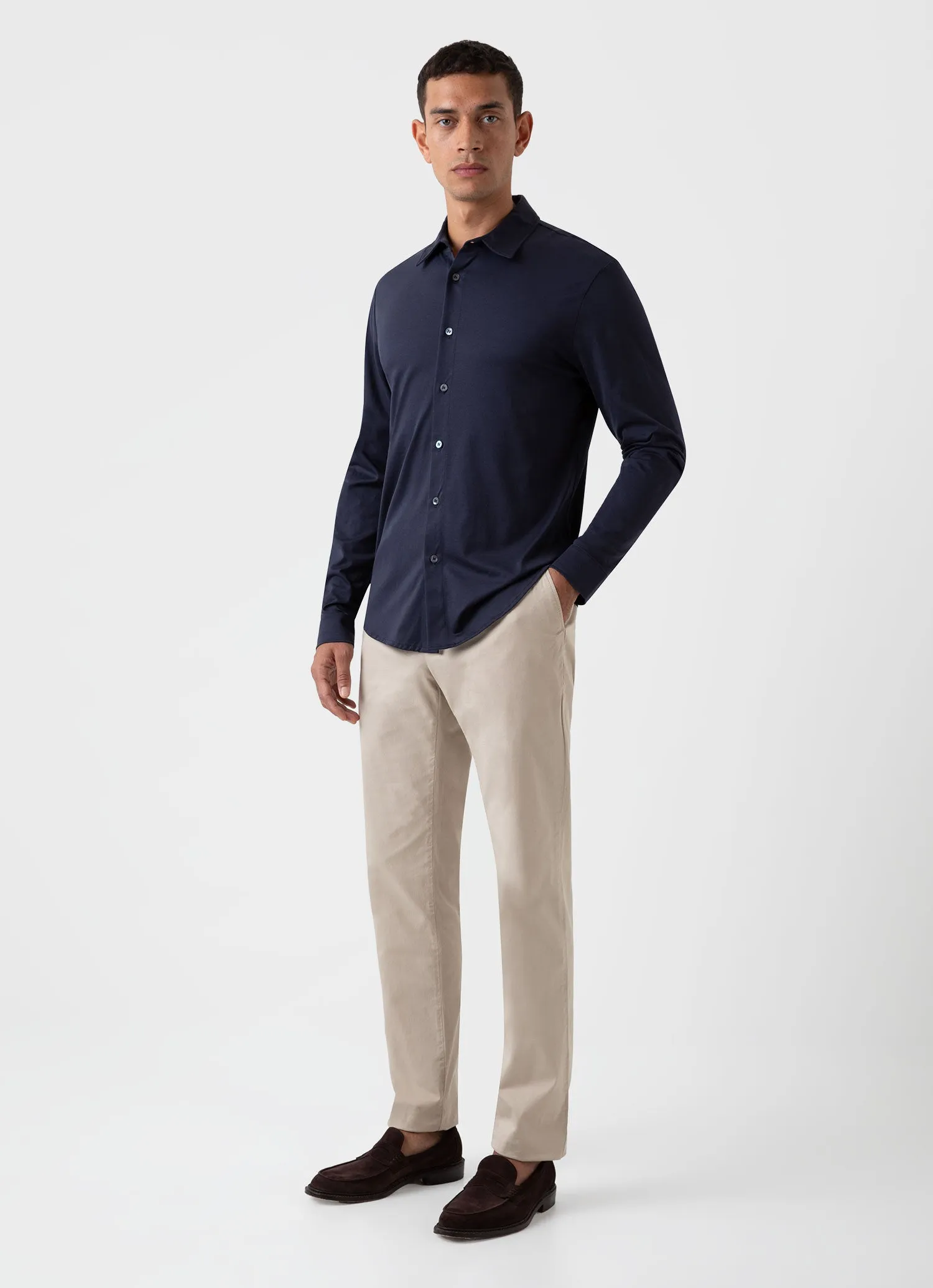 Men's Classic Jersey Shirt in Navy sold by Sunspel product image thumbnail 3