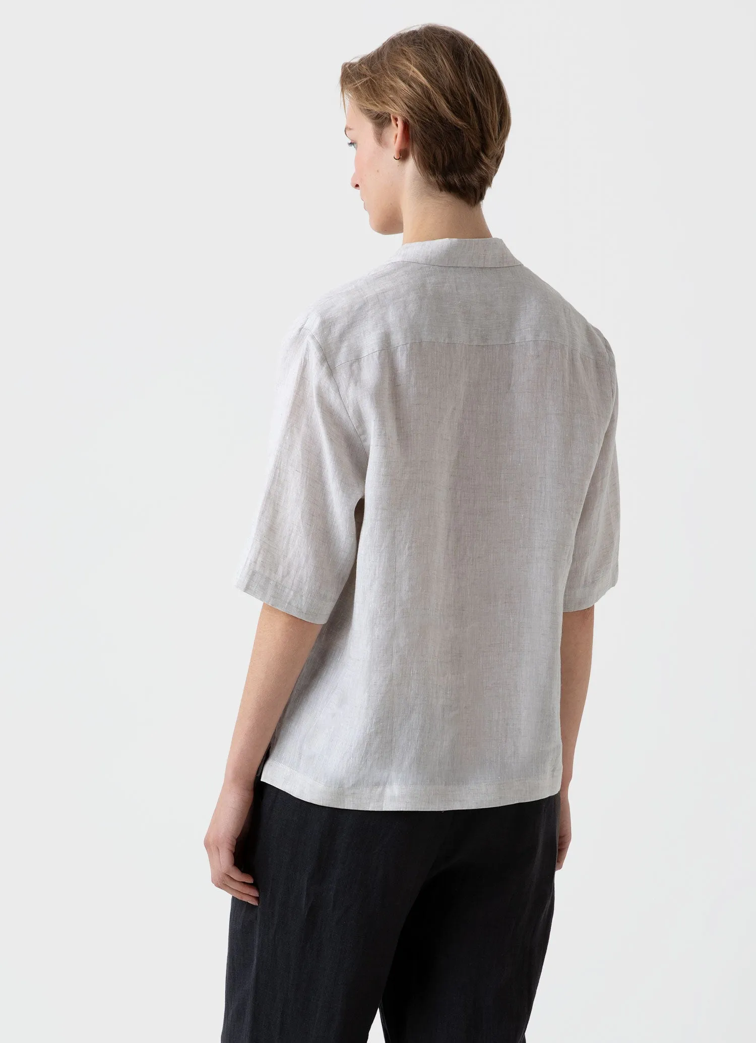 Women's Short Sleeve Linen Shirt in Oatmeal Melange sold by Sunspel product image thumbnail 4