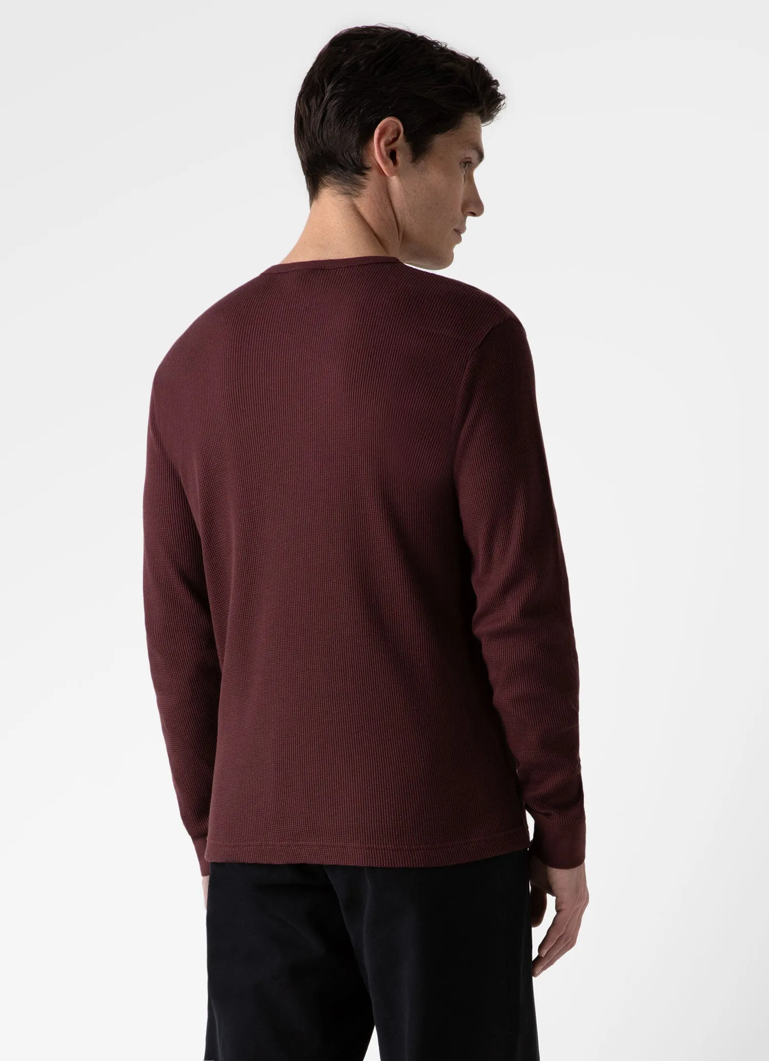 Men's Long Sleeve Waffle T-shirt in Maroon sold by Sunspel product image thumbnail 4