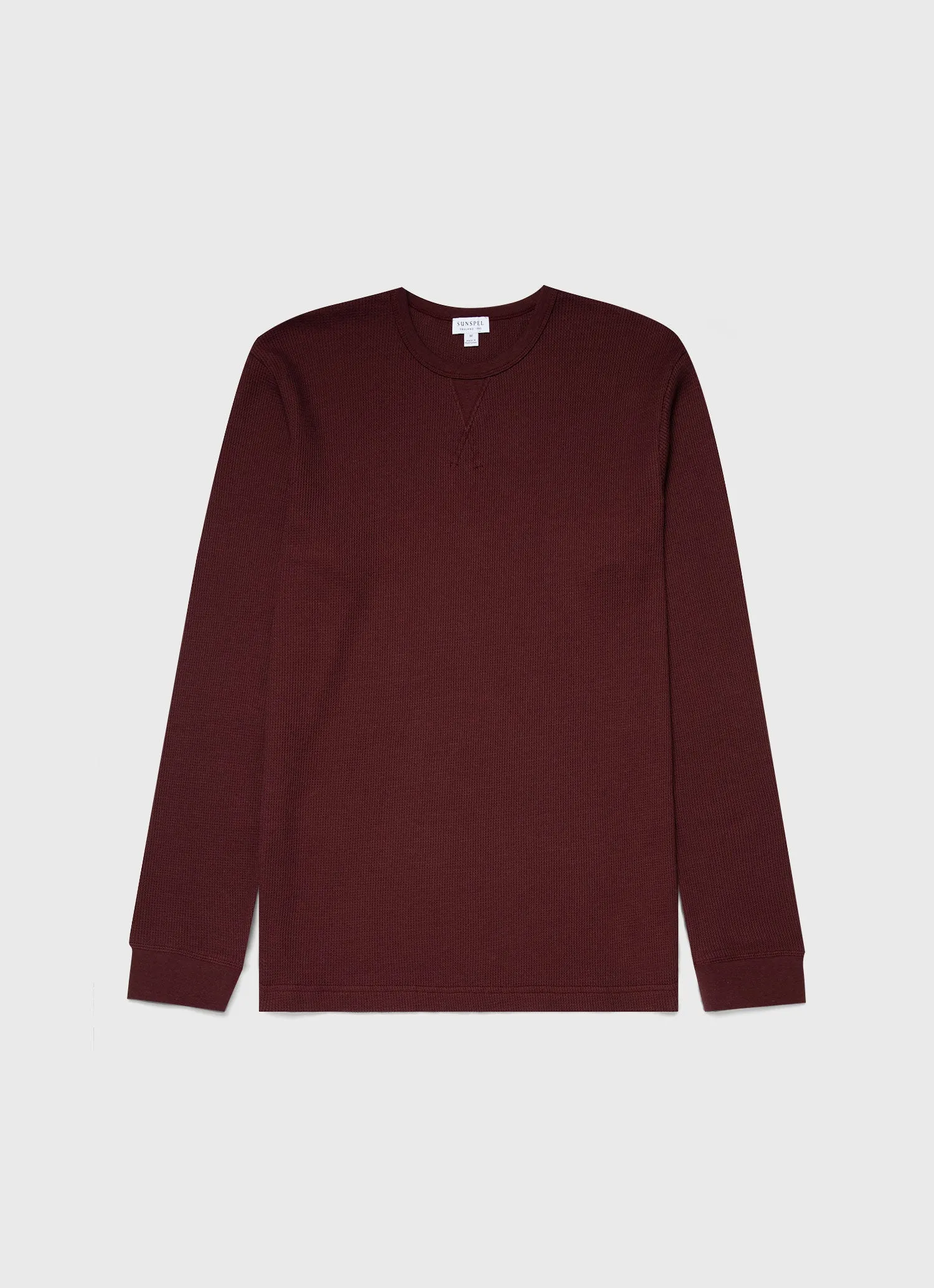 Men's Long Sleeve Waffle T-shirt in Maroon sold by Sunspel