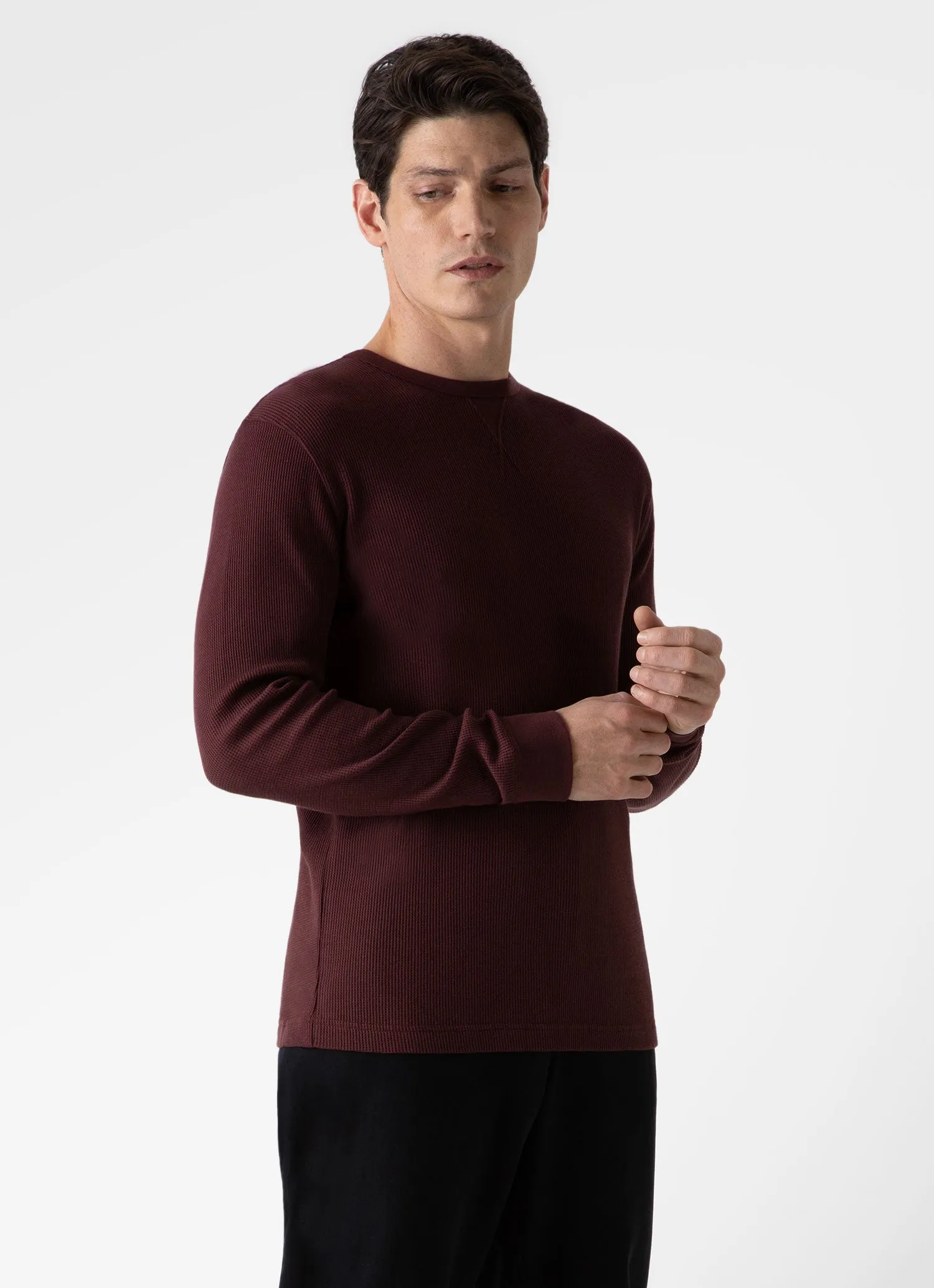 Men's Long Sleeve Waffle T-shirt in Maroon sold by Sunspel product image thumbnail 2