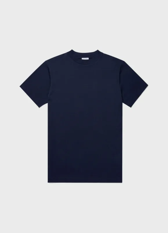 Men's Mock Neck T-shirt in Navy sold by Sunspel