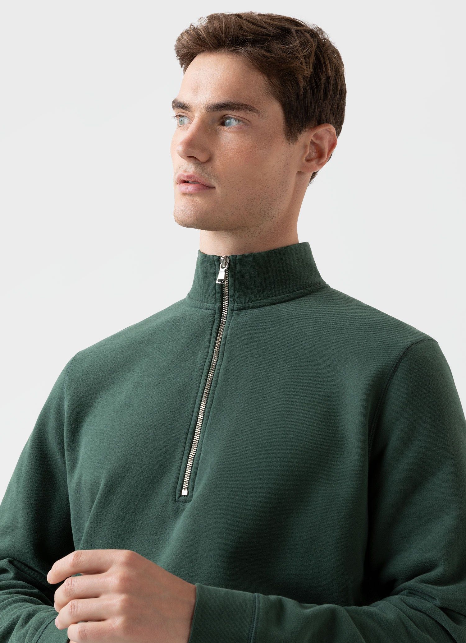 Men's Half Zip Loopback Sweatshirt in Dark Green sold by Sunspel product image thumbnail 5