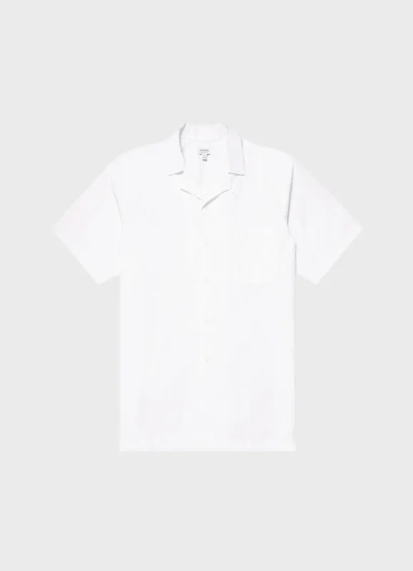 Men's Poplin Camp Collar Shirt in White sold by Sunspel
