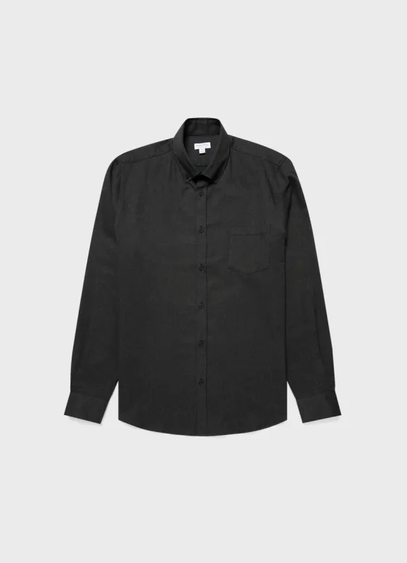 Men's Button Down Flannel Shirt in Dark Moss Melange sold by Sunspel
