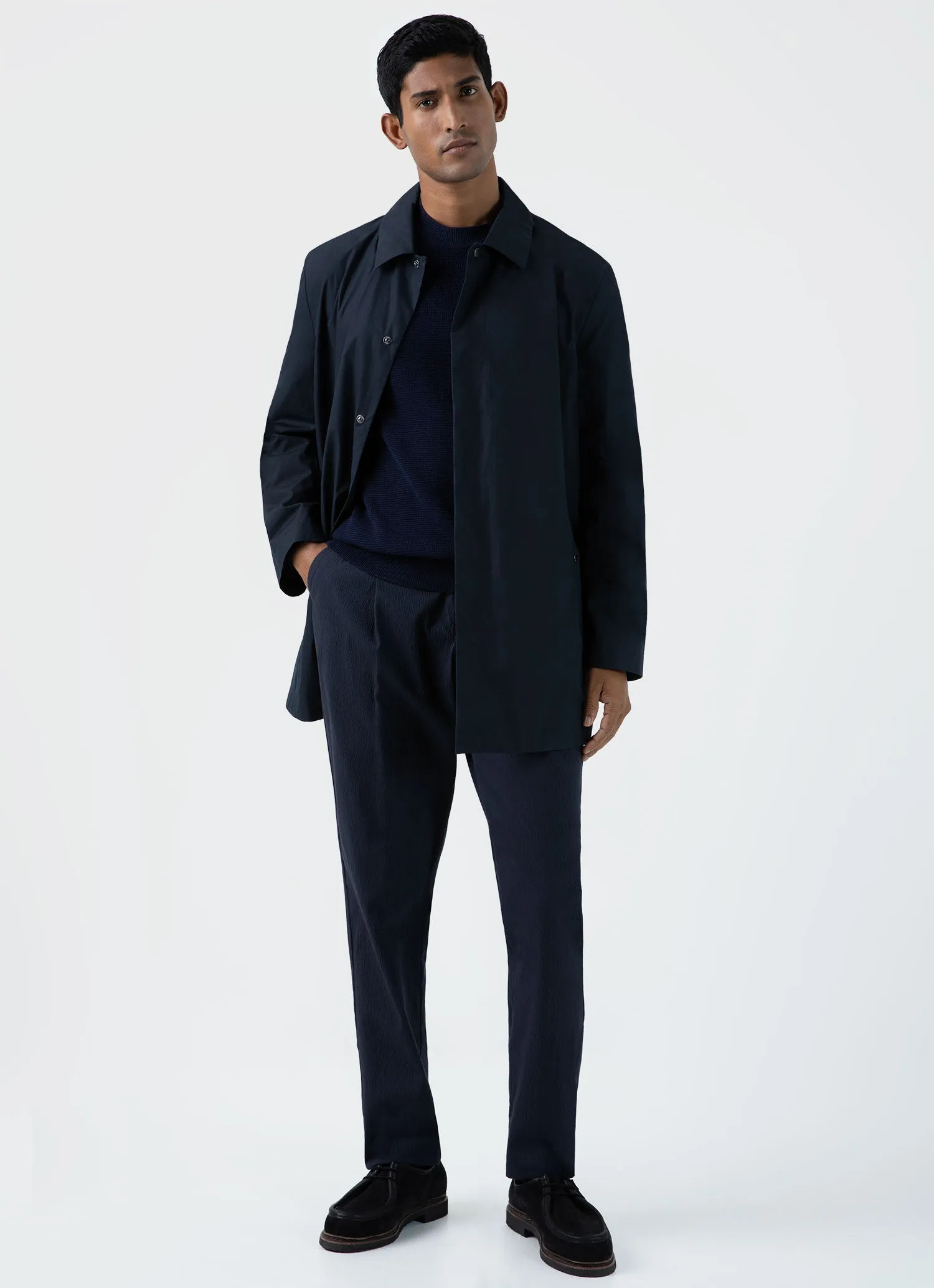 Men's Waffle Stitch Crew Neck Jumper in Navy sold by Sunspel product image thumbnail 3