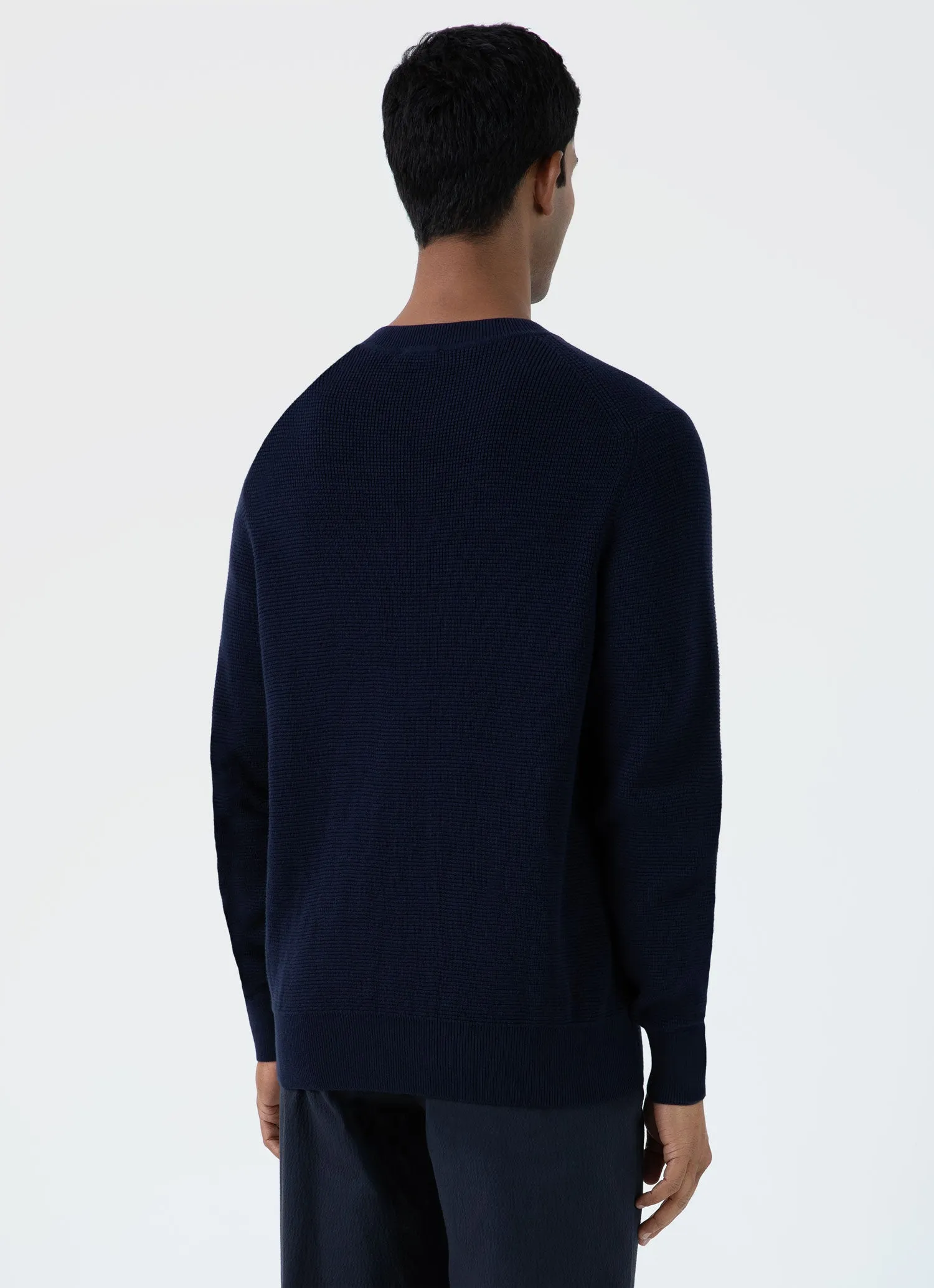 Men's Waffle Stitch Crew Neck Jumper in Navy sold by Sunspel product image thumbnail 5
