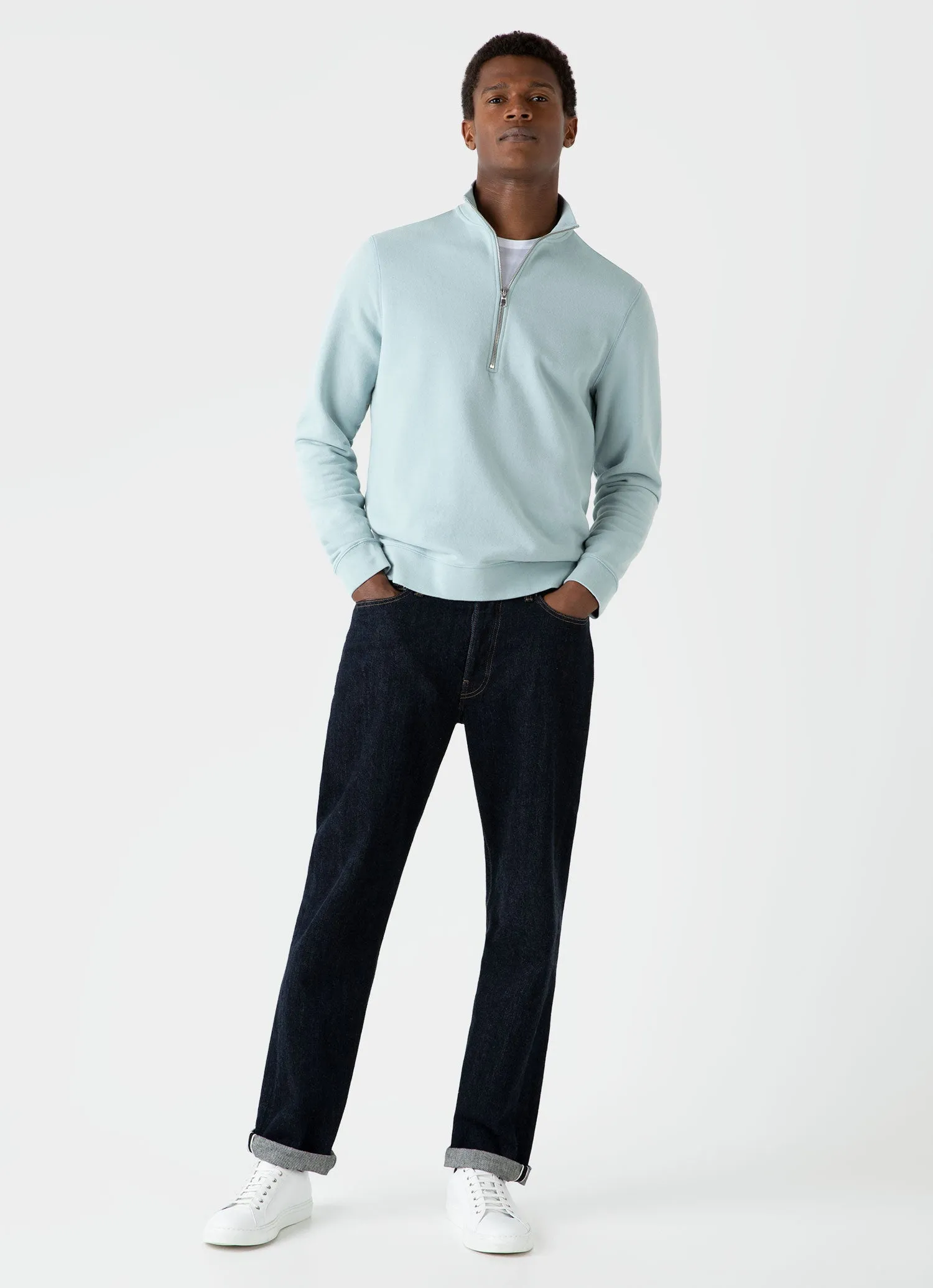 Men's Half Zip Loopback Sweatshirt in Blue Sage sold by Sunspel product image thumbnail 3