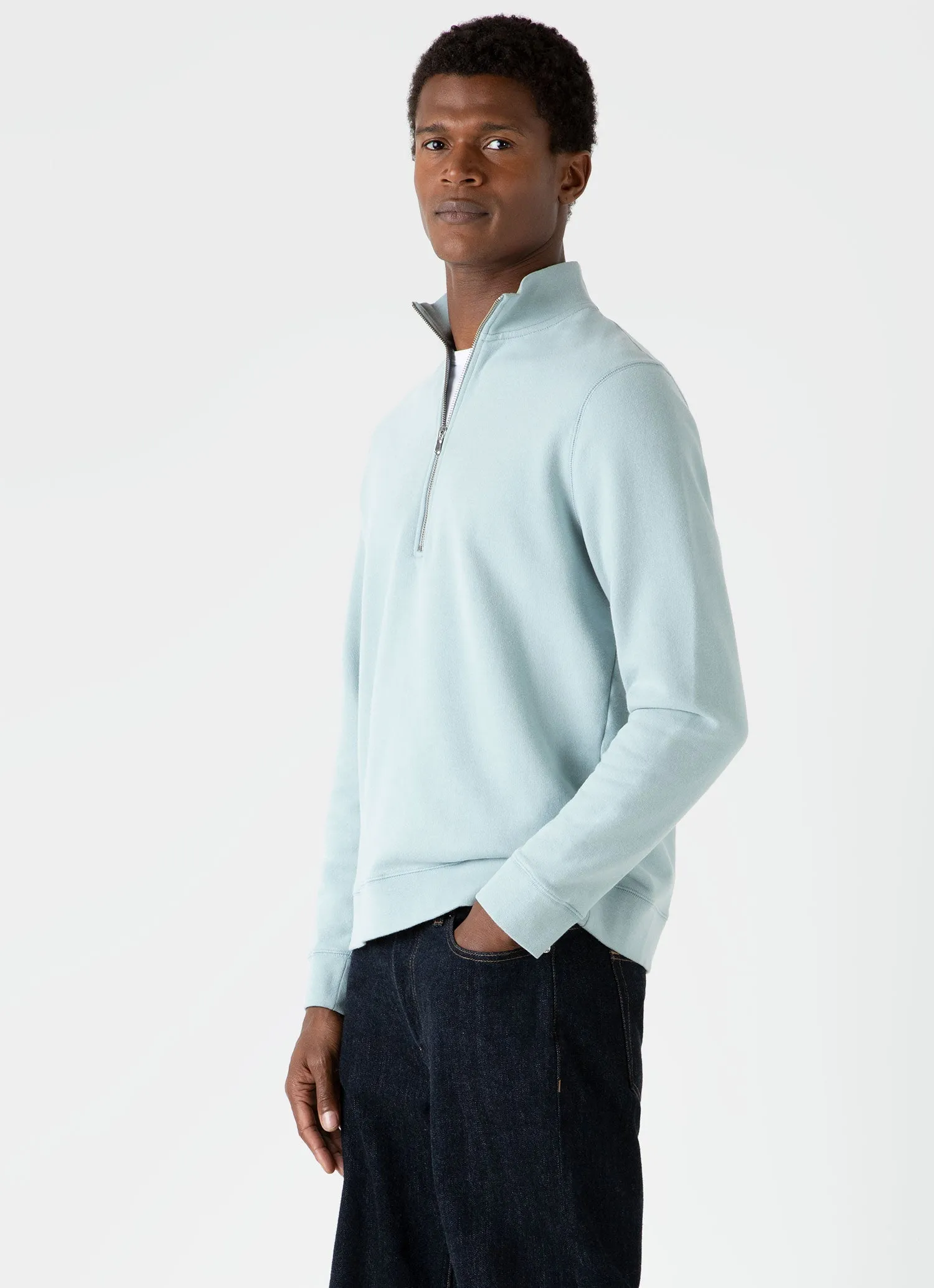 Men's Half Zip Loopback Sweatshirt in Blue Sage sold by Sunspel product image thumbnail 2