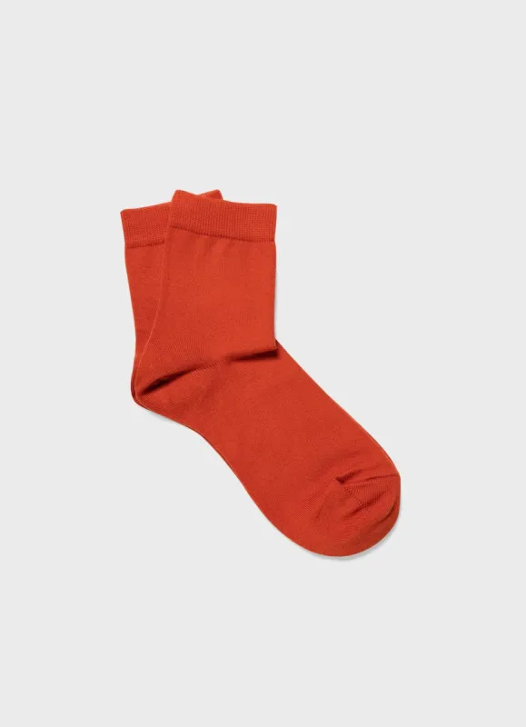 Women's Ankle Socks in Burnt Sienna made by Sunspel
