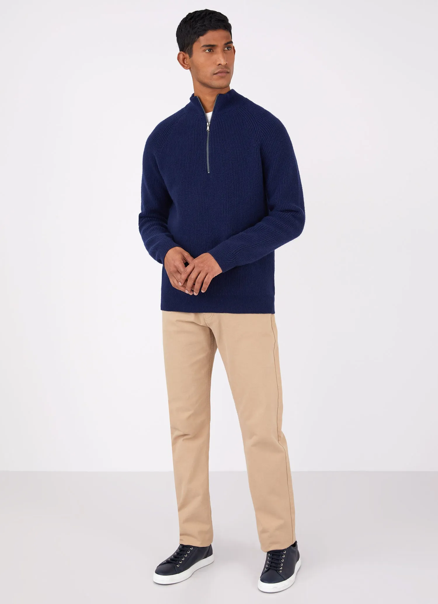 Men's Lambswool Cashmere Zip Neck Jumper in Dark Navy Melange sold by Sunspel product image thumbnail 3