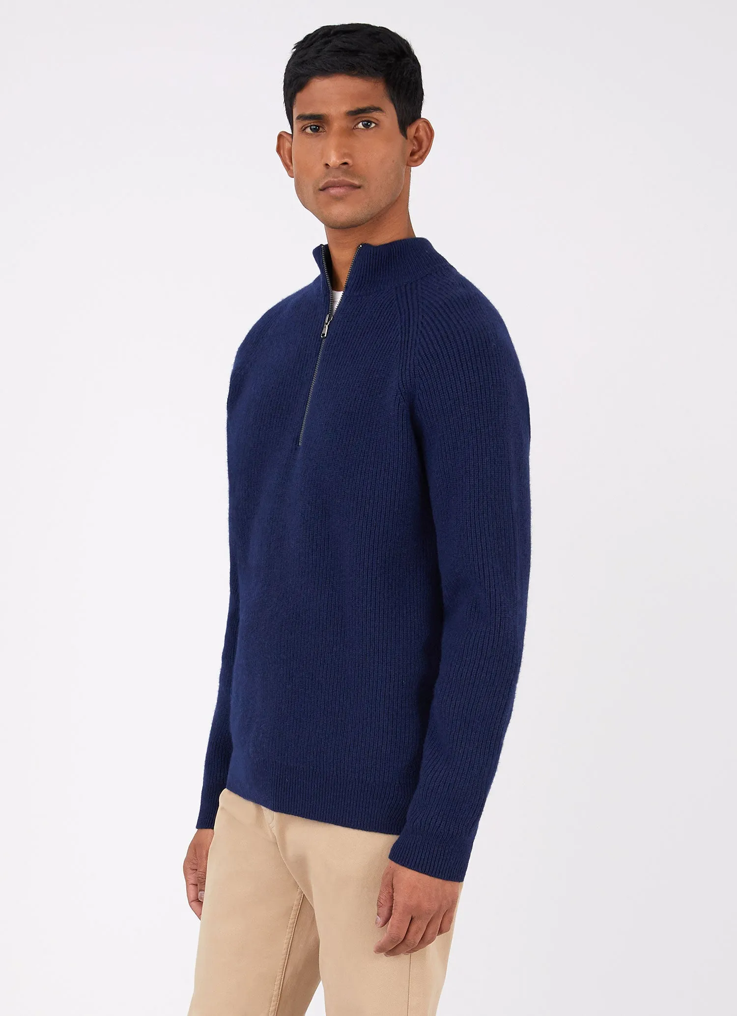 Men's Lambswool Cashmere Zip Neck Jumper in Dark Navy Melange sold by Sunspel product image thumbnail 2