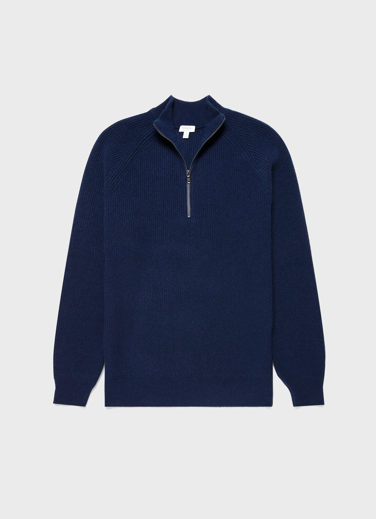 Men's Lambswool Cashmere Zip Neck Jumper in Dark Navy Melange sold by Sunspel