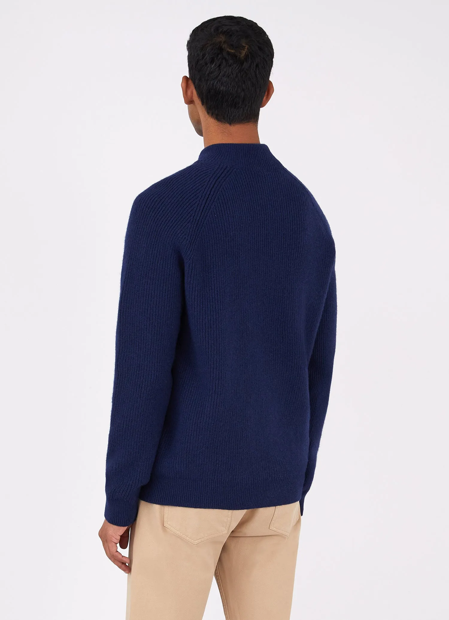 Men's Lambswool Cashmere Zip Neck Jumper in Dark Navy Melange sold by Sunspel product image thumbnail 4