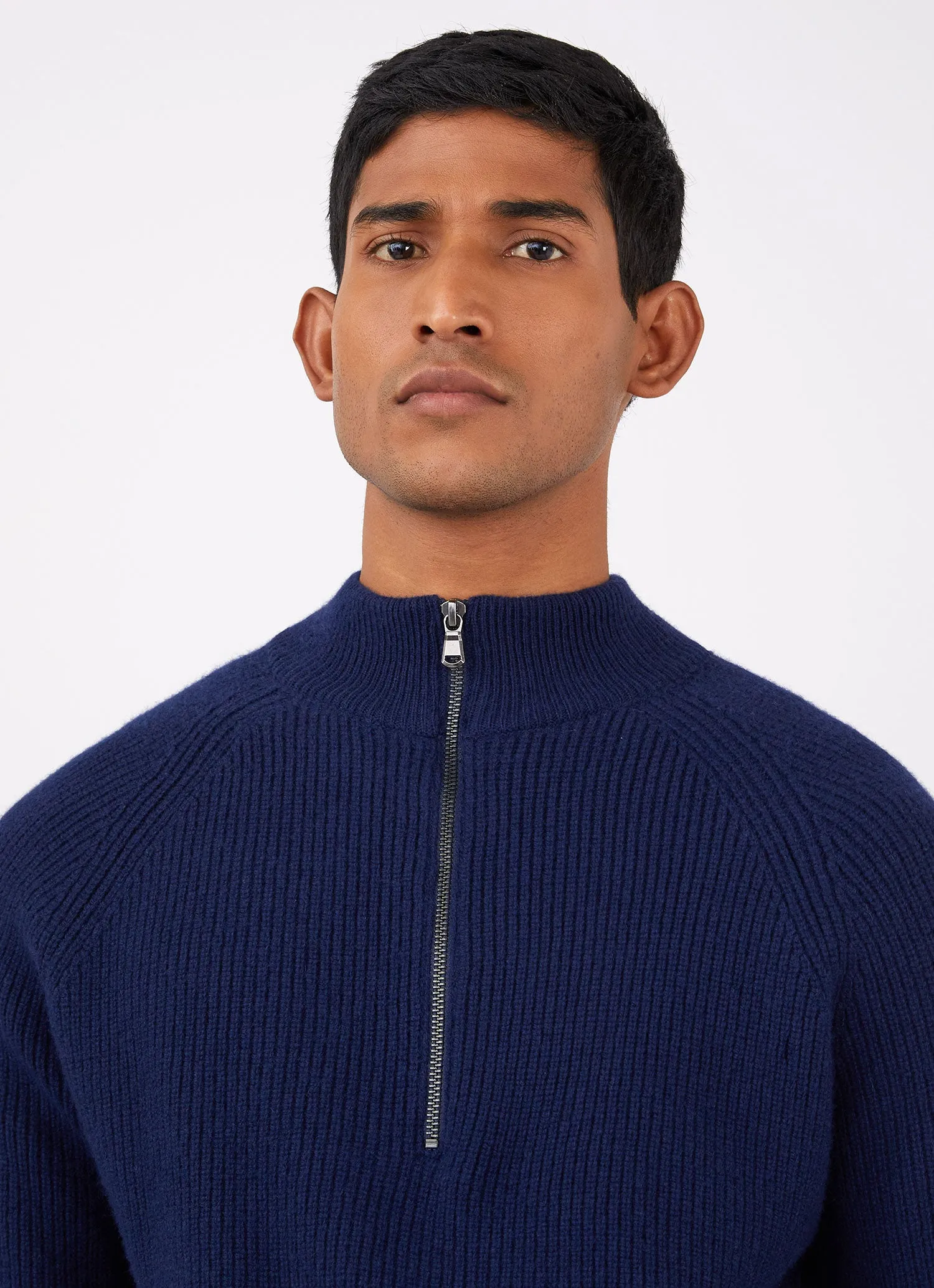 Men's Lambswool Cashmere Zip Neck Jumper in Dark Navy Melange sold by Sunspel product image thumbnail 5