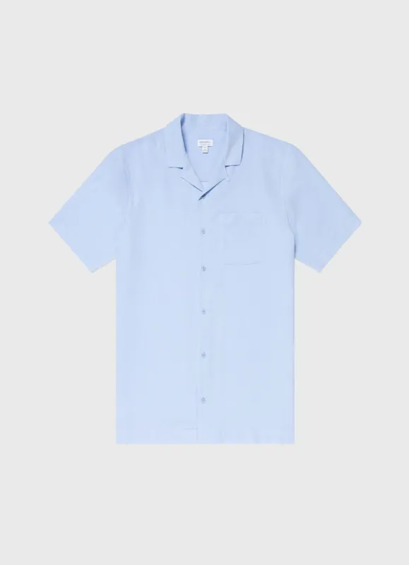 Men's Waffle Camp Collar Shirt in Cool Blue sold by Sunspel