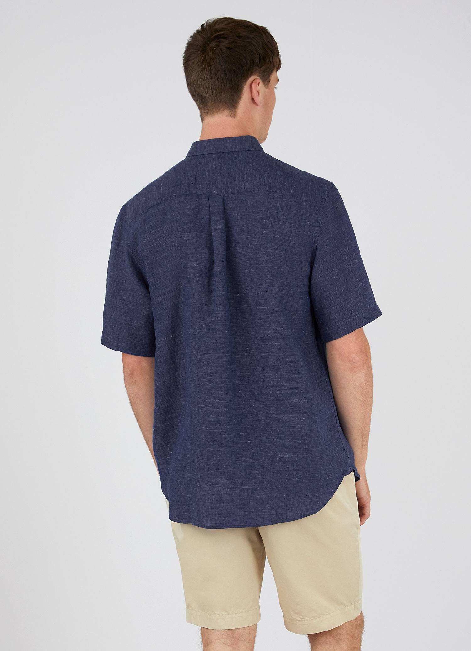 Men's Short Sleeve Linen Shirt in Navy Melange sold by Sunspel product image thumbnail 4