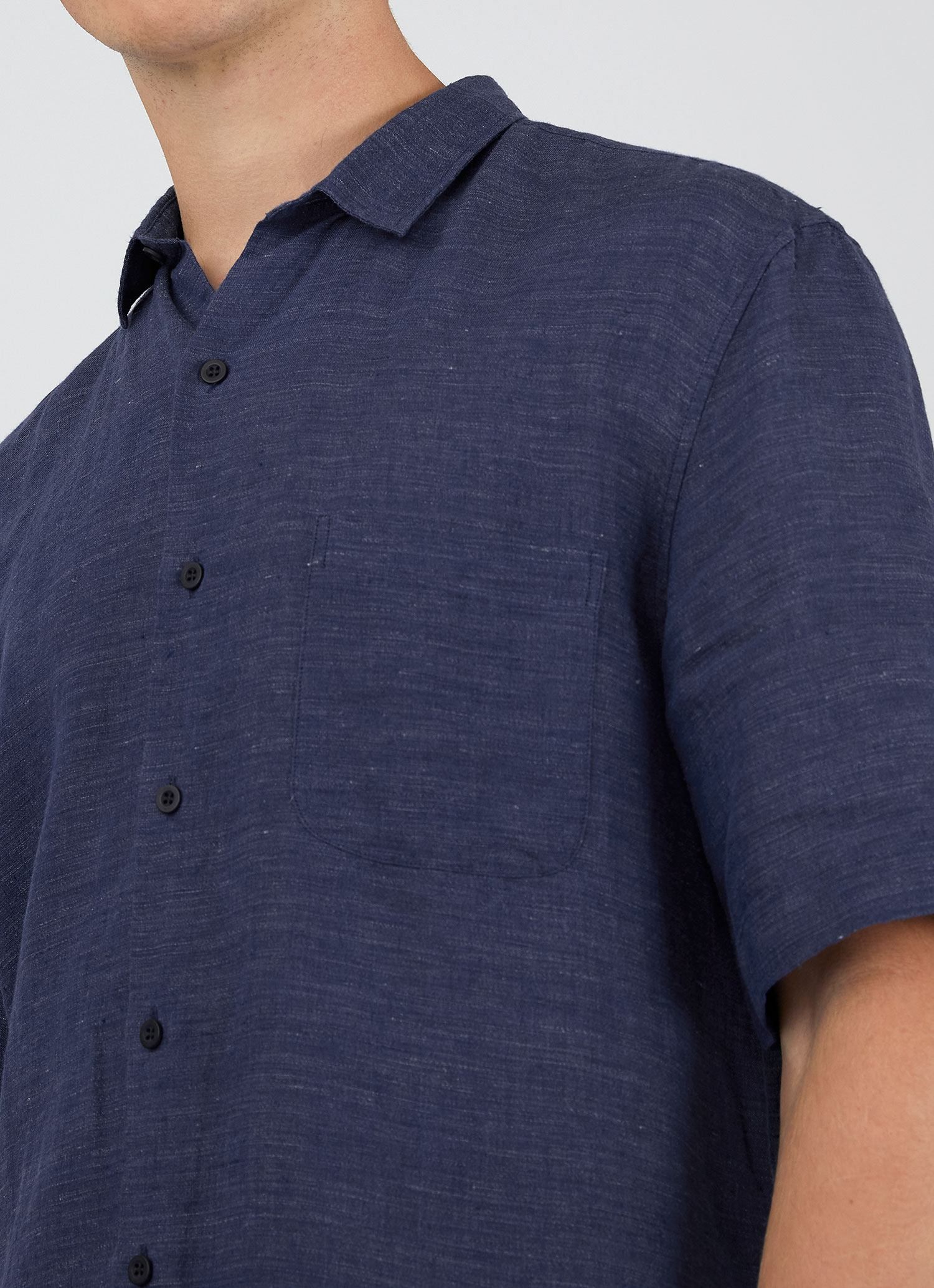 Men's Short Sleeve Linen Shirt in Navy Melange sold by Sunspel product image thumbnail 5
