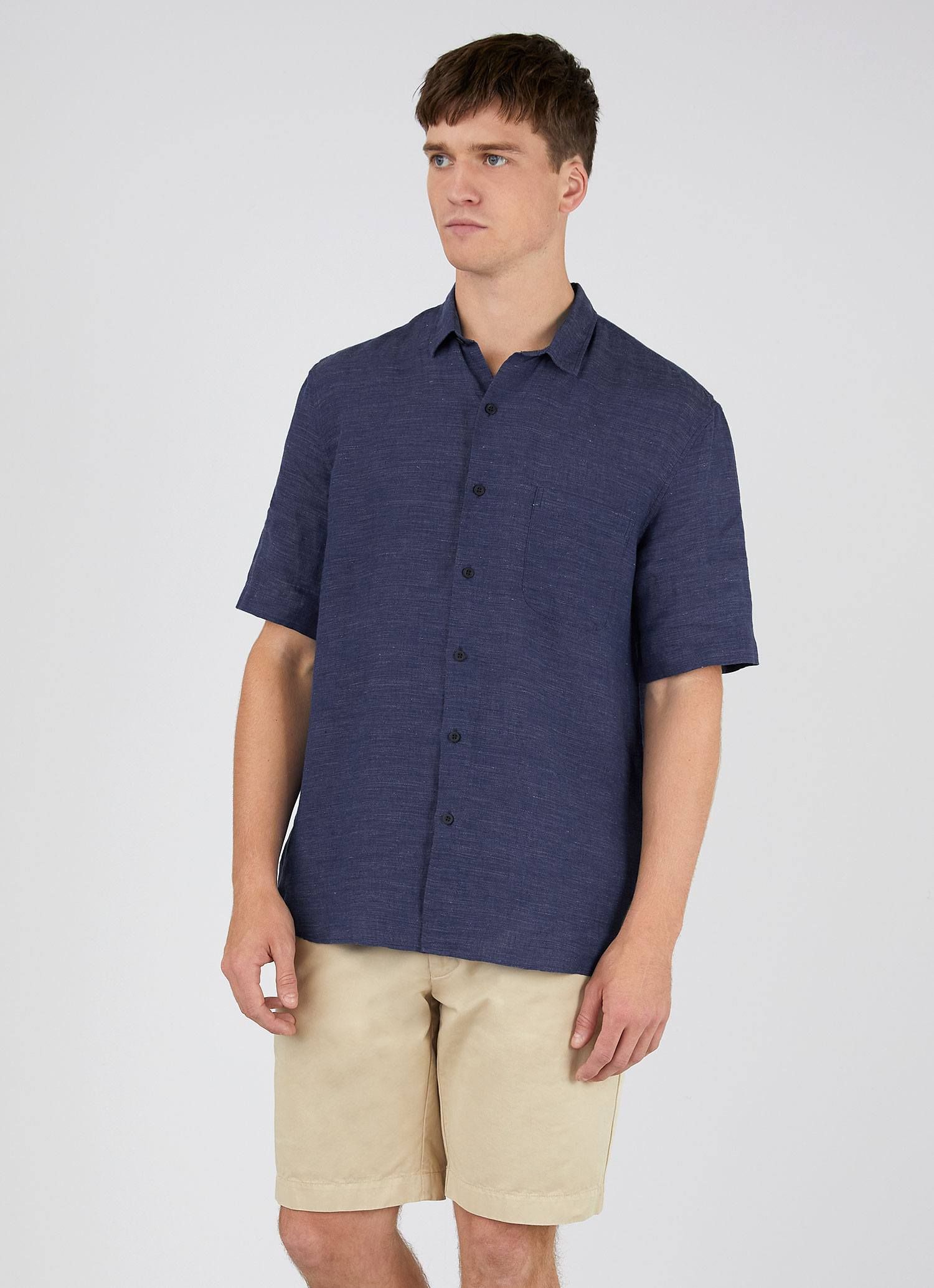 Men's Short Sleeve Linen Shirt in Navy Melange sold by Sunspel product image thumbnail 2