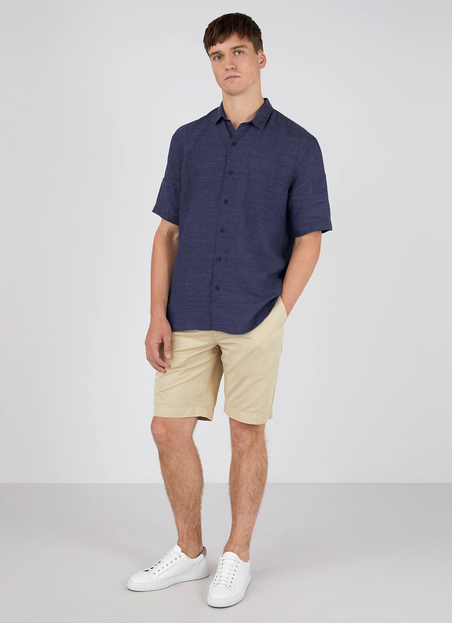 Men's Short Sleeve Linen Shirt in Navy Melange sold by Sunspel product image thumbnail 3