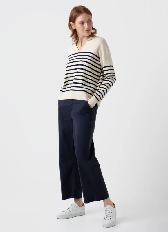 Women's Cropped Wide Leg Trouser in Navy sold by Sunspel