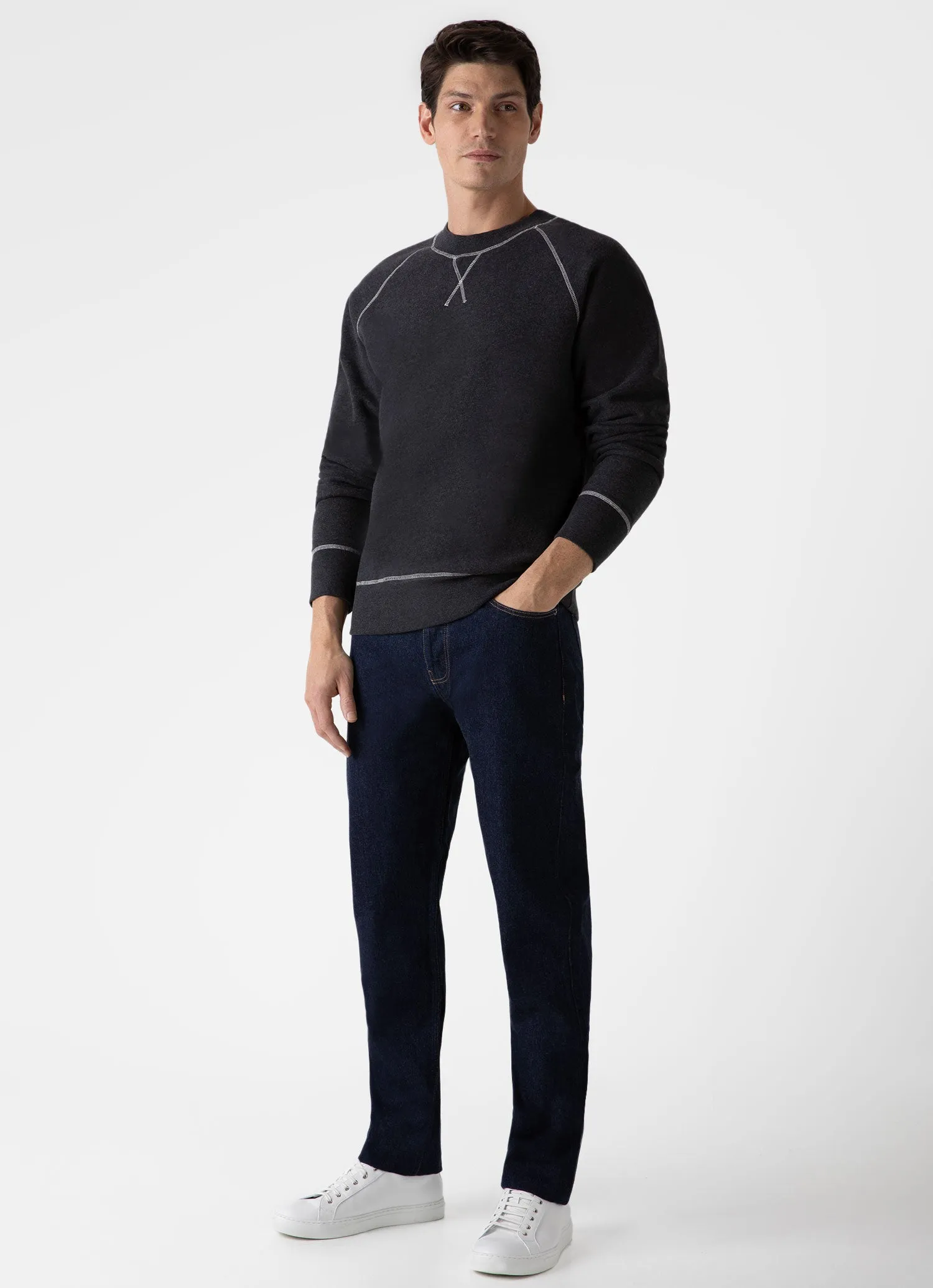 Men's Fleeceback Sweatshirt in Charcoal Melange sold by Sunspel product image thumbnail 3