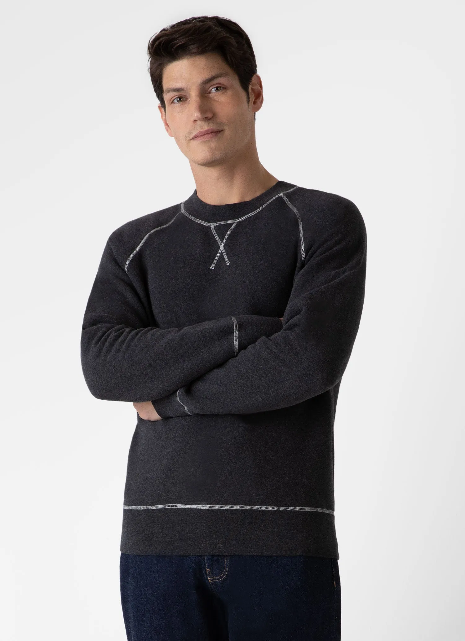 Men's Fleeceback Sweatshirt in Charcoal Melange sold by Sunspel product image thumbnail 2