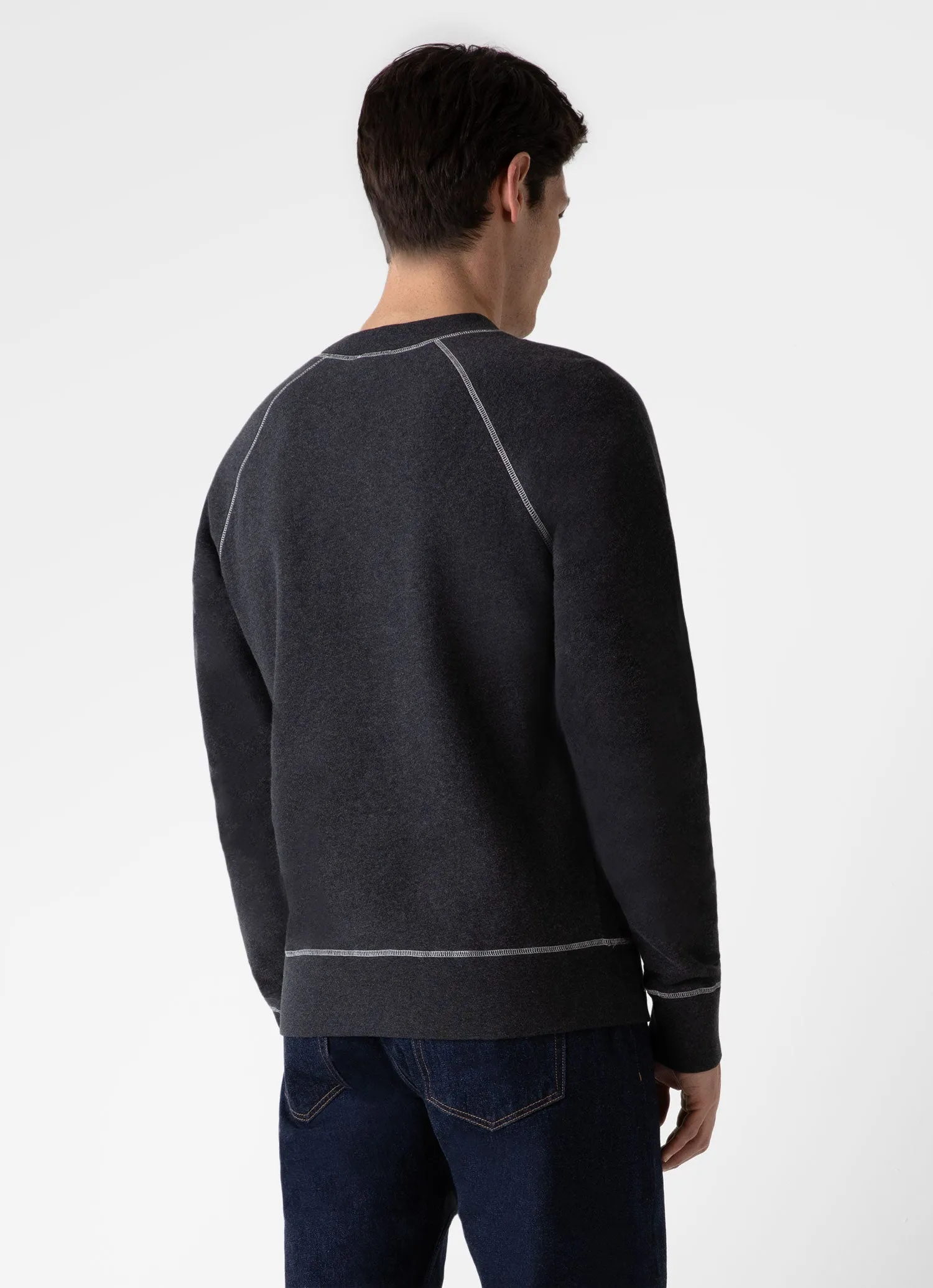 Men's Fleeceback Sweatshirt in Charcoal Melange sold by Sunspel product image thumbnail 5