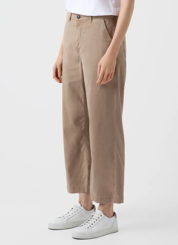 Women's Cropped Wide Leg Trouser in Stone sold by Sunspel