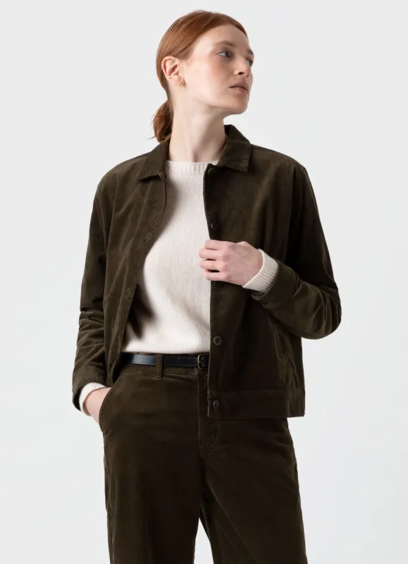 Women's Corduroy Boxy Jacket in Dark Moss sold by Sunspel