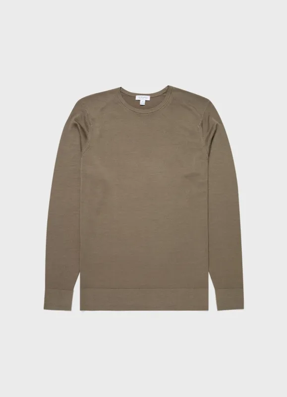 Men's Extra-Fine Merino Crew Neck in Caper made by Sunspel
