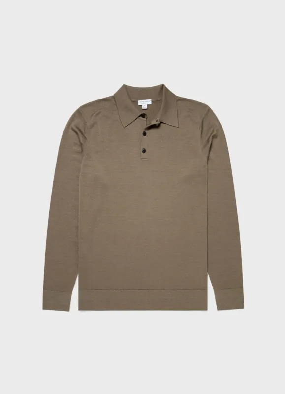 Men's Extra-Fine Merino Polo Shirt in Caper sold by Sunspel