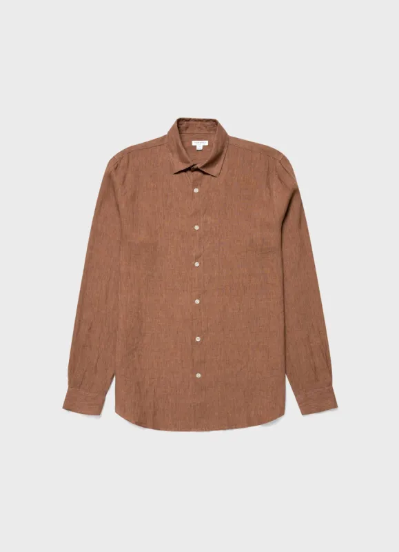 Men's Linen Shirt in Gingerbread sold by Sunspel