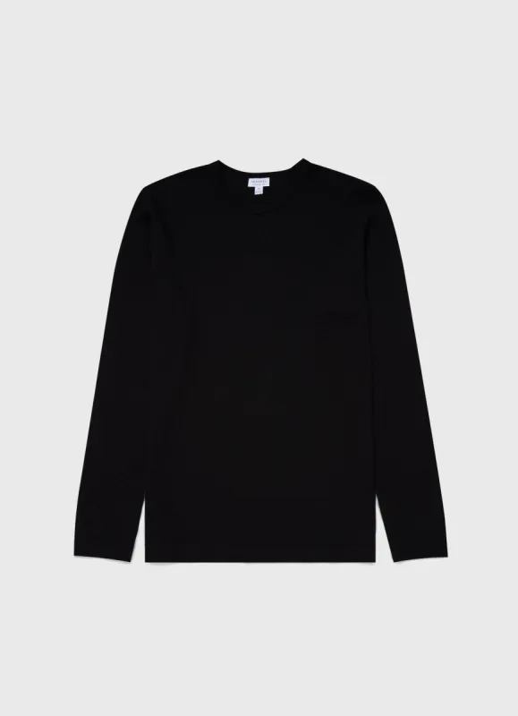 Men's Long Sleeve Waffle T-shirt in Black sold by Sunspel