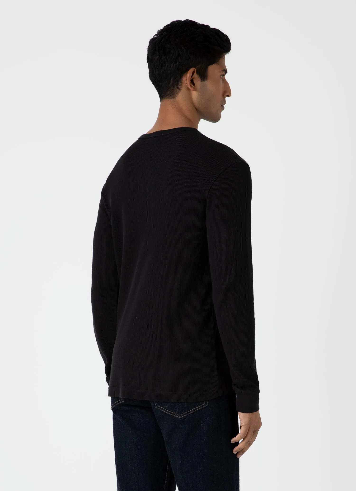 Men's Long Sleeve Waffle T-shirt in Black sold by Sunspel product image thumbnail 4