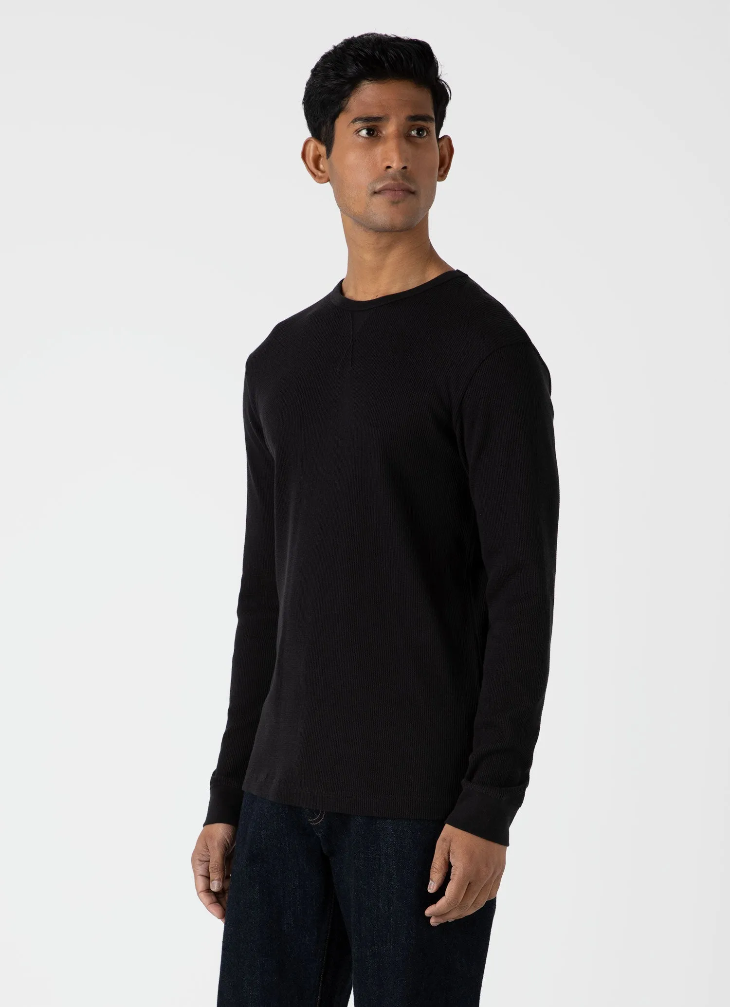 Men's Long Sleeve Waffle T-shirt in Black sold by Sunspel product image thumbnail 2