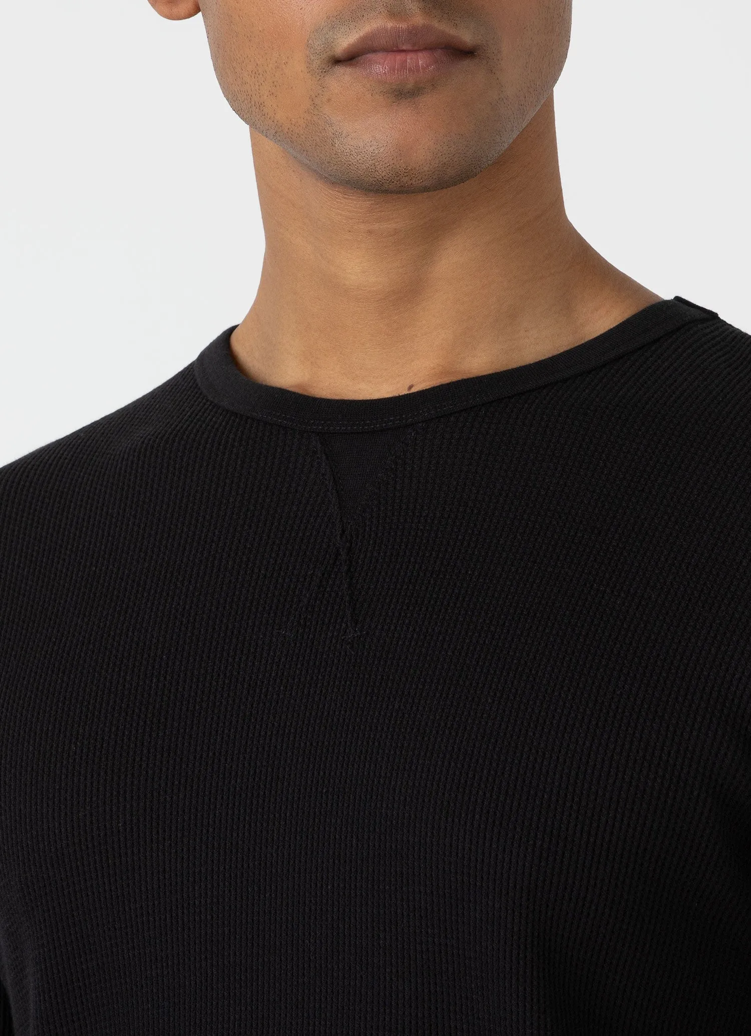 Men's Long Sleeve Waffle T-shirt in Black sold by Sunspel product image thumbnail 5
