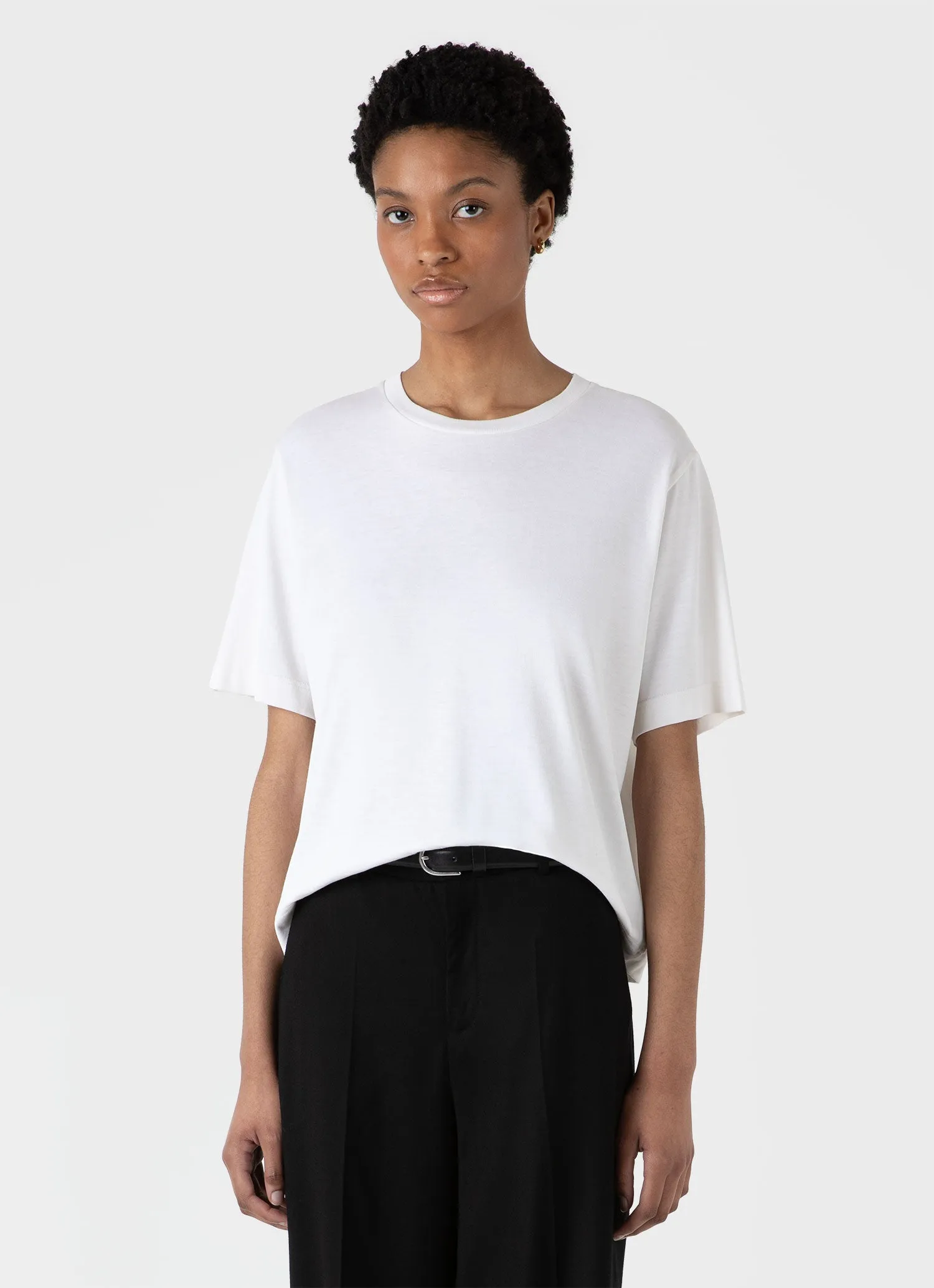 Women's Boxy Silk T-shirt in White sold by Sunspel
