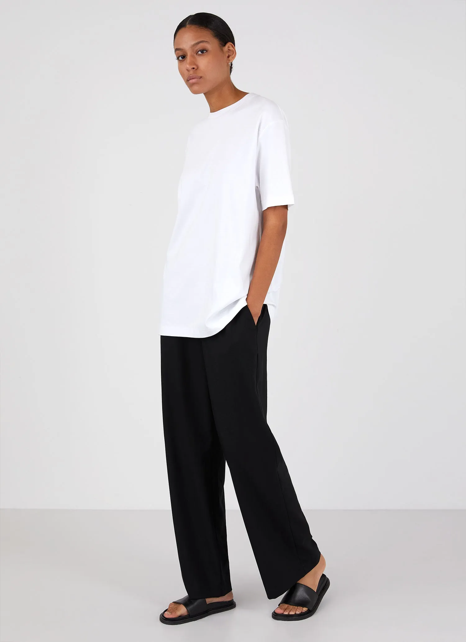 Women's Wide Leg Trouser in Black sold by Sunspel