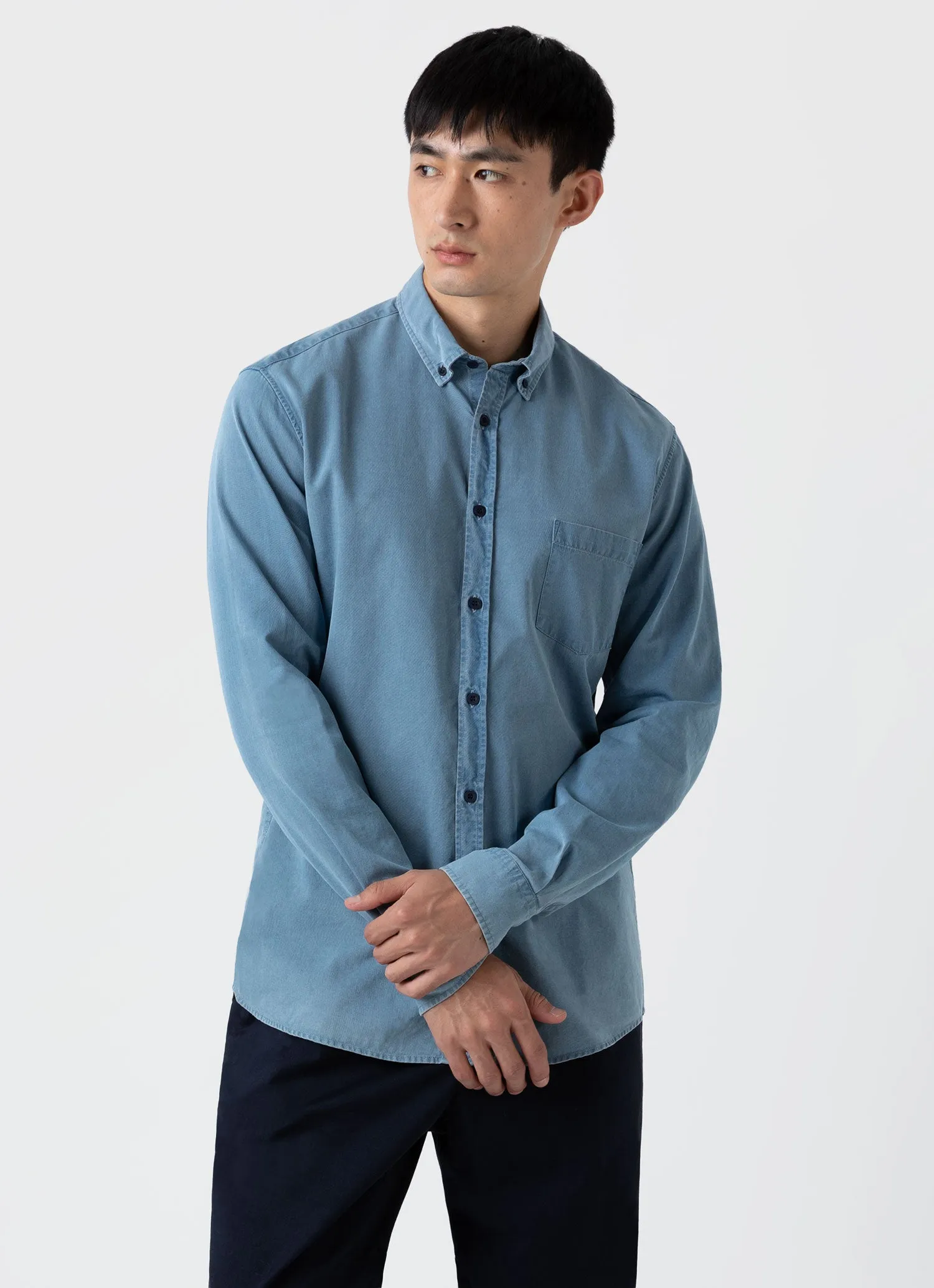 Men's Button Down Denim Shirt in Light Indigo sold by Sunspel product image thumbnail 2