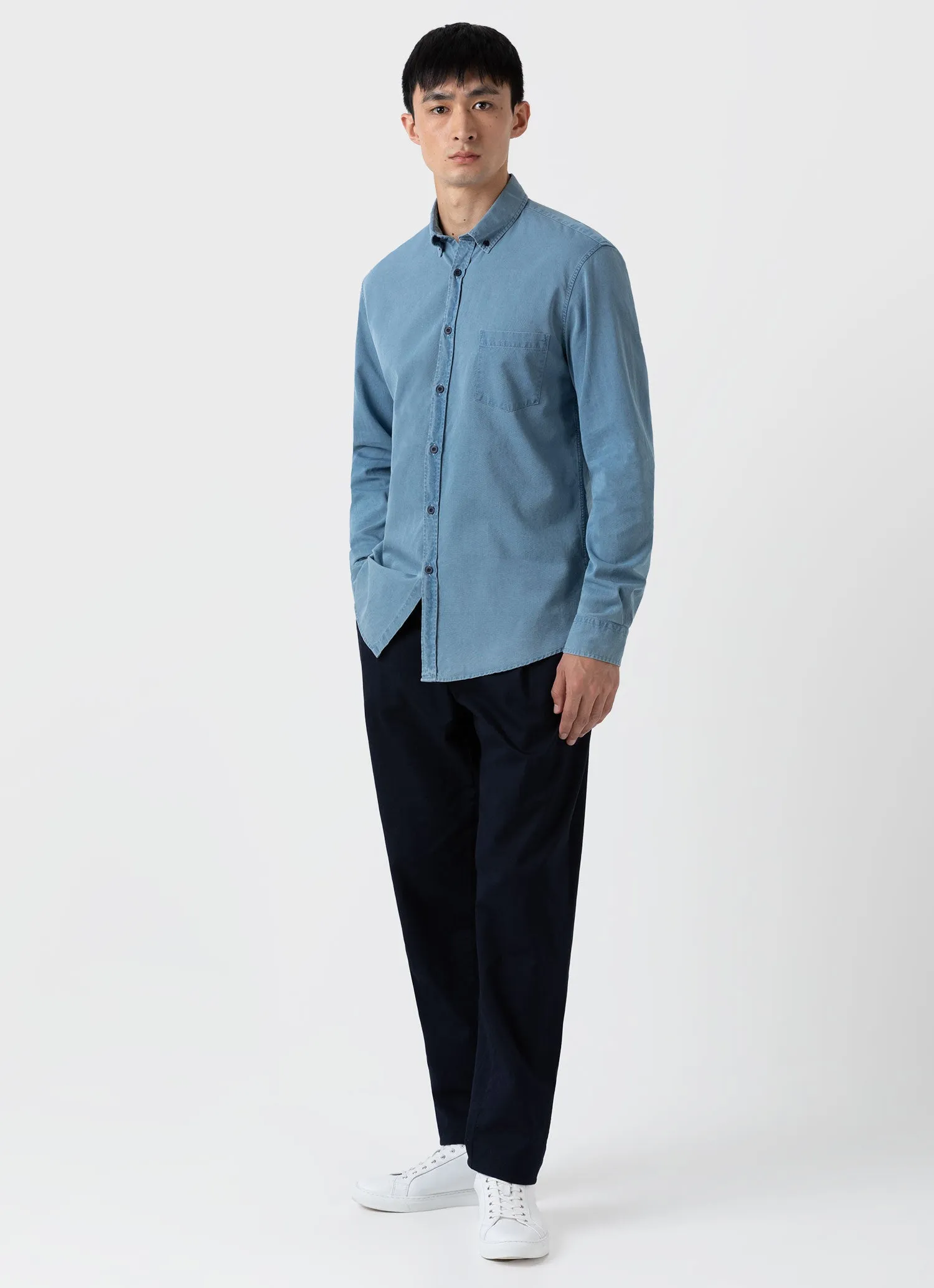 Men's Button Down Denim Shirt in Light Indigo sold by Sunspel product image thumbnail 3