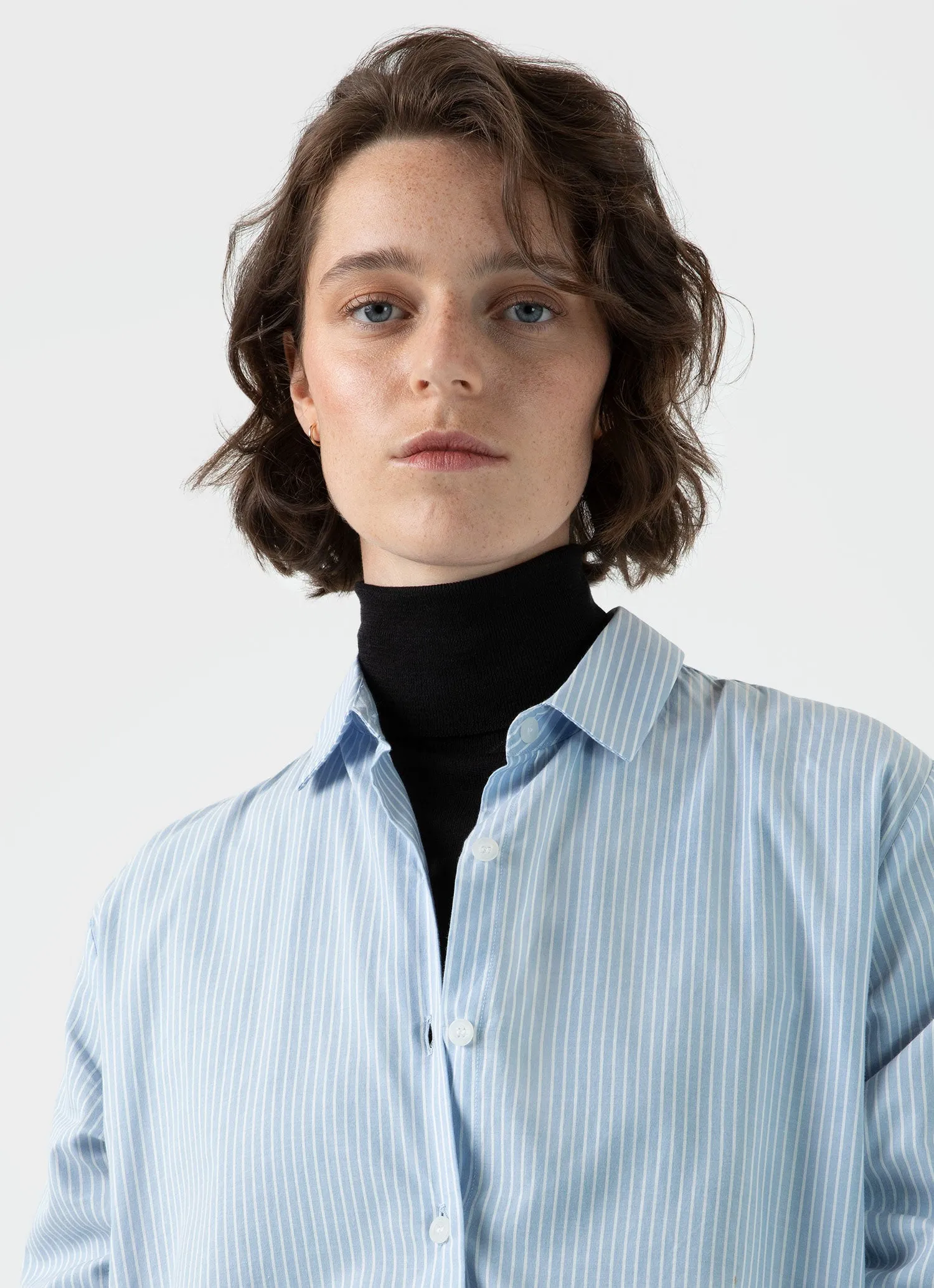 Women's Cotton Shirt in Light Blue/White sold by Sunspel product image thumbnail 3