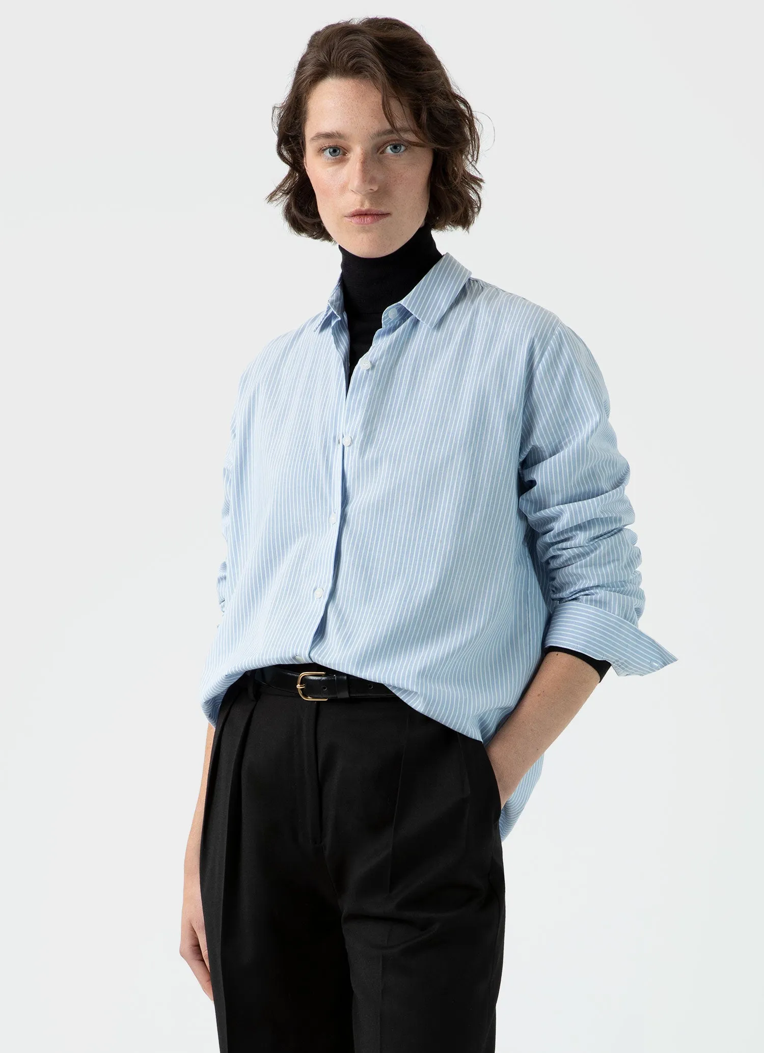 Women's Cotton Shirt in Light Blue/White sold by Sunspel product image thumbnail 2