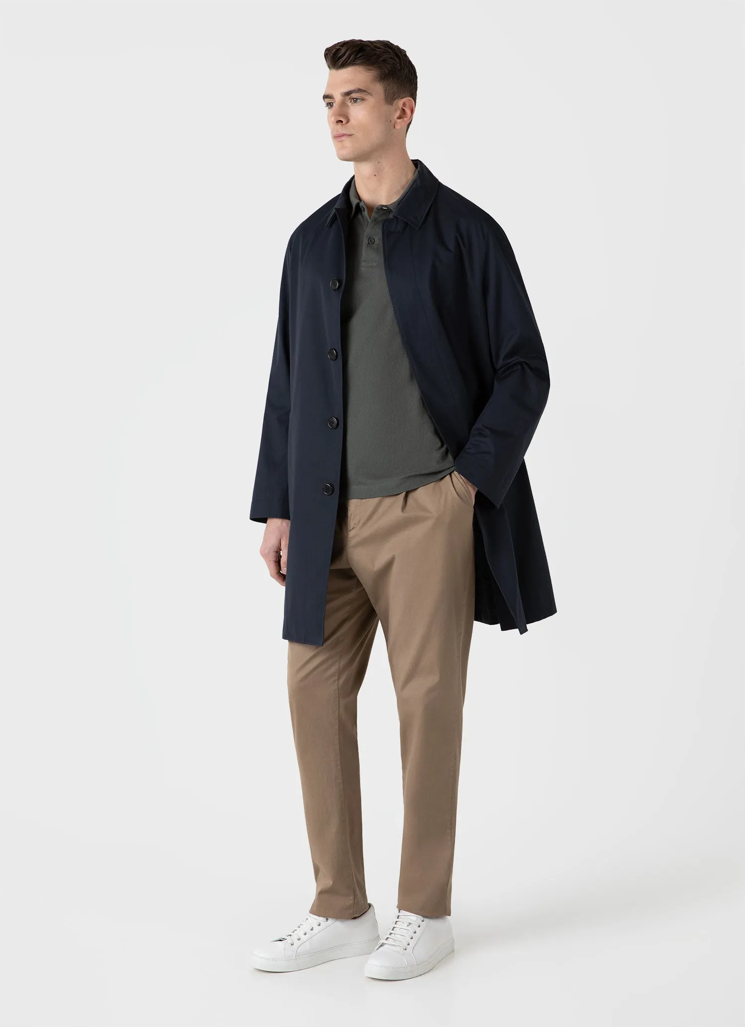 Men's Long Sleeve Riviera Polo Shirt in Drill Green sold by Sunspel product image thumbnail 3